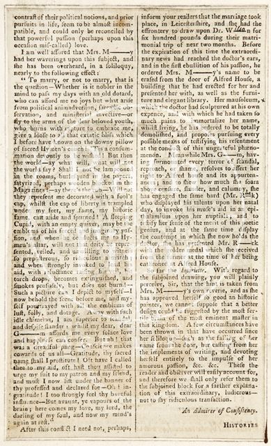 A letter to the editor of Town and Country Magazine concerning the marriage of Catherine Macaulay 1778 - verso