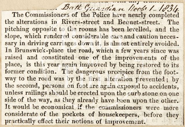 Alterations on Bennett Street and Rivers Street, Bath 1834