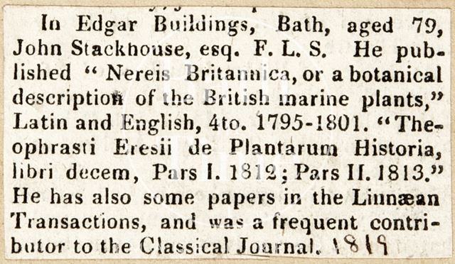 John Stackhouse Esq. 1819