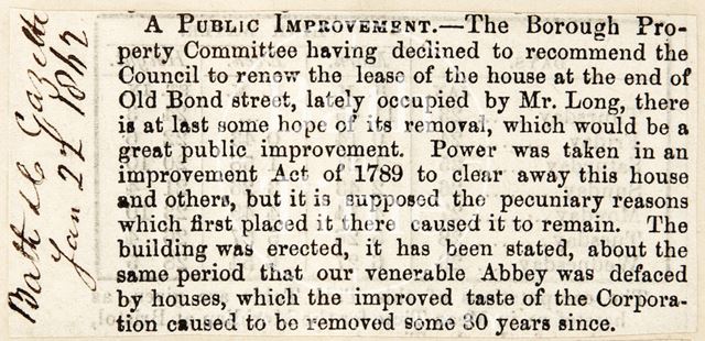 Proposing to remove an old building at the end of Bond Street, Bath 1862