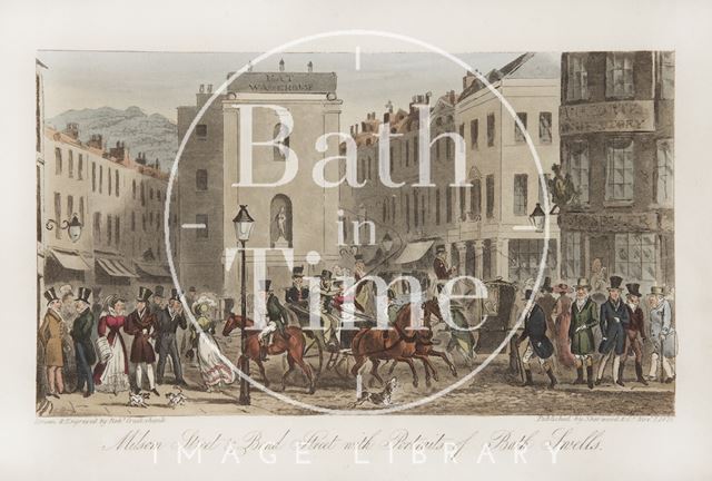 Milsom Street and Bond Street with Portraits of Bath Swells, Bath 1825