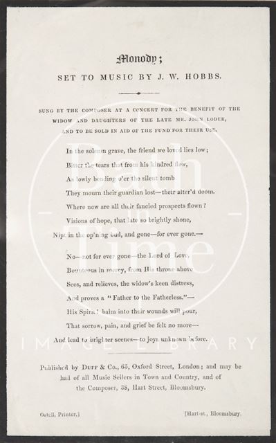 Song by J.W. Hobbs for benefit of the widow and daughters of the late Mr. J. Loder