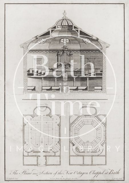 Plans and Section of the New Octagon Chapel at Bath