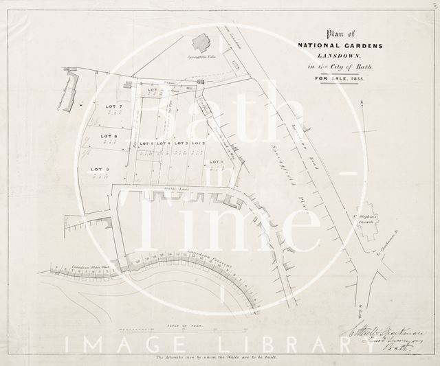 Plan of the National Gardens, Lansdown, Bath, for sale 1855