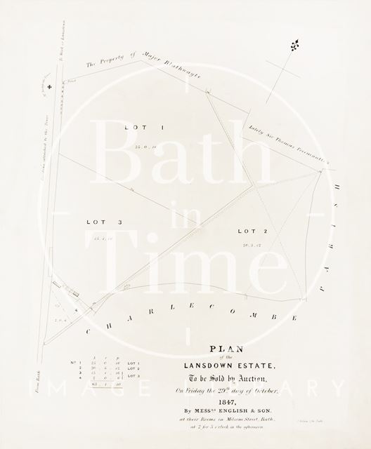 Plan of the Lansdown Estate to be sold at auction, Bath 1847