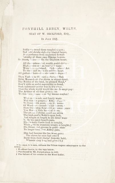 Poem about Fonthill Abbey, Wilts., seat of W. Beckford Esq. 1827