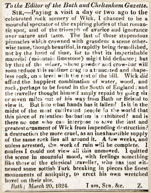 The beauty of Wick Rocks, Gloucestershire 1824