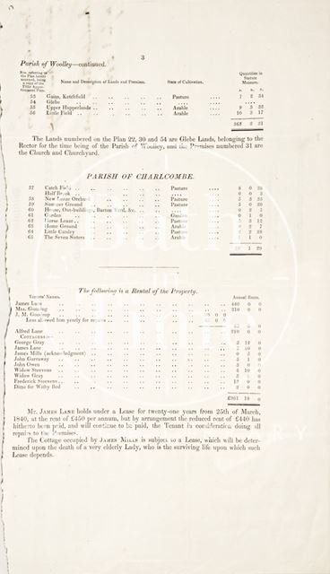 Leaflet for the sale of land in Woolley and Charlcombe near Bath 1840