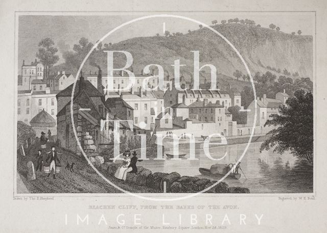 Beachen Cliff (Beechen Cliff), from the Banks of the Avon, Bath 1829