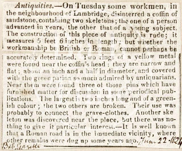 The discovery of antiquities in Lambridge, Bath 1824