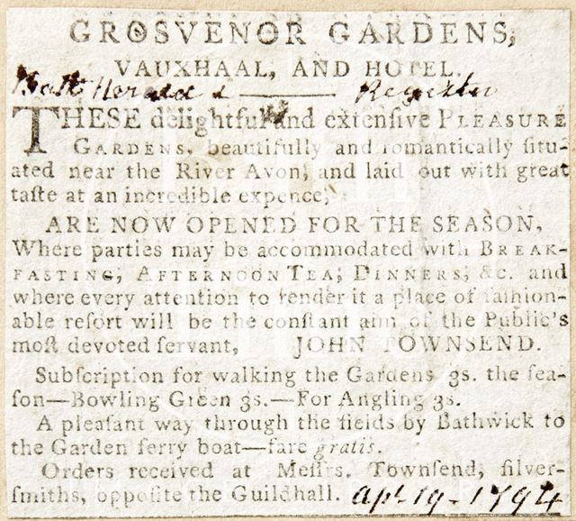 The opening of Grosvenor Gardens for the season, Bath 1794