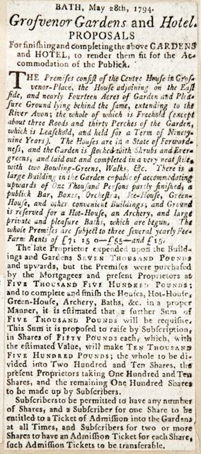 Subscribers for the Grosvenor gardens and hotel, Bath 1794