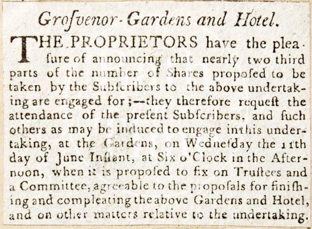 Subscribers for the Grosvenor Gardens and hotel, Bath