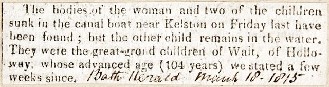 The bodies of a woman and two children have been found in the canal near Kelston 1815