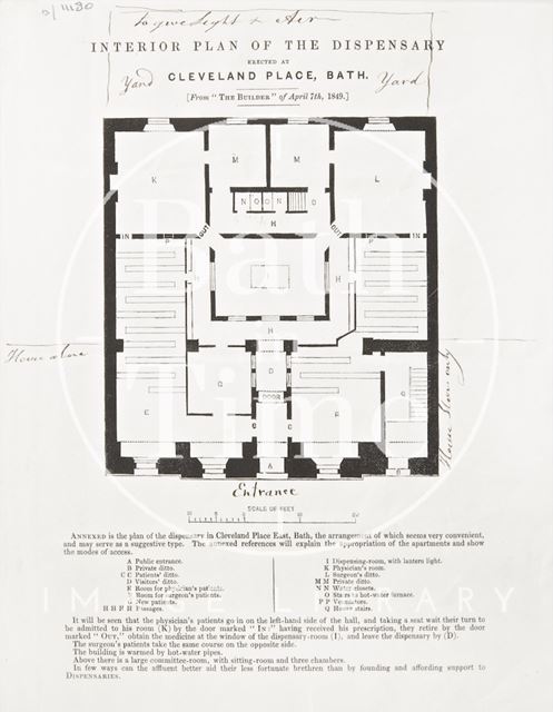 Interior plan of the dispensary at Cleveland Place, Bath 1849