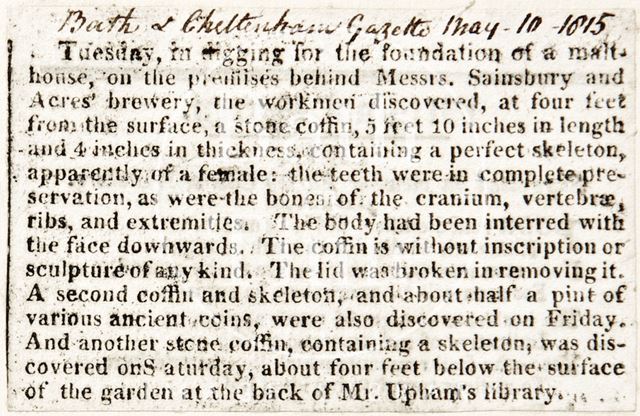 The discovery of Roman Remains on the premises of Messrs. Sainsbury and Acres, Bath 1815