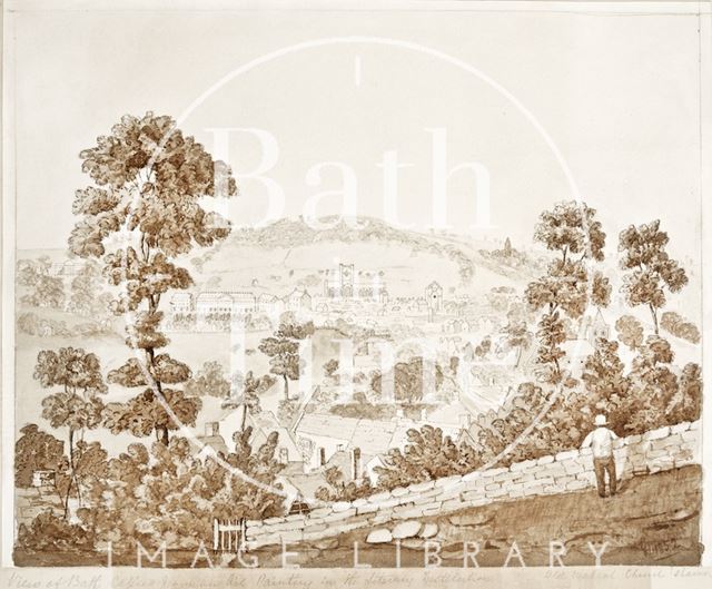 View of Bath copied from a painting in the Literary Institution of Old Walcot Church 1852