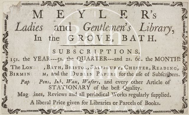 Meyler's Ladies and Gentlemen's Library, in the Grove, Bath c.1781