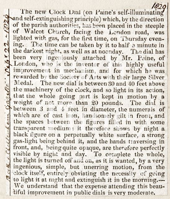 A new clock dial on Walcot Church, Bath 1829