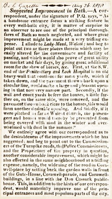 Suggested improvements in Walcot, Bath 1818