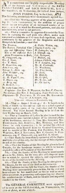 Plans to establish the institutions of Bath Penitentiary and Lock Hospital, Bath 1816