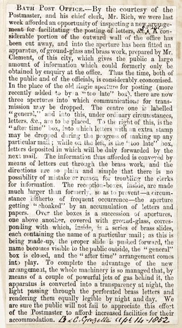 Amendments made to the Post Office 1852