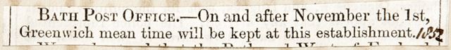 The Bath Post Office is to keep to Greenwich Meantime 1852