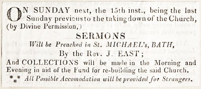 The last Sunday service before refurbishment of St. Michael's Church, Bath 1835