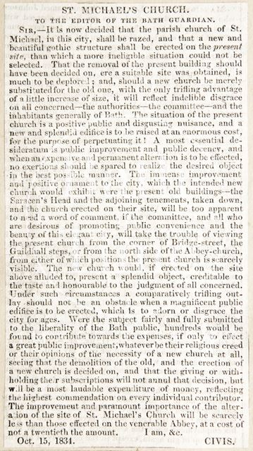 The replacement of St. Michael's Church, Bath 1834