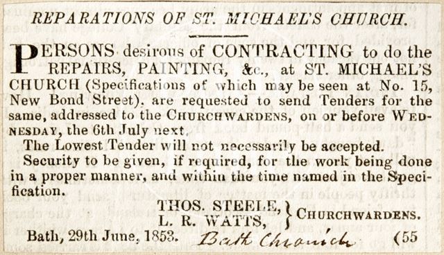 The reparations of the St. Michael's Church, Bath 1853