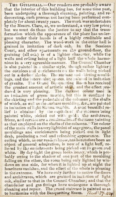 Details of the renovation of the interior of the Guildhall, Bath 1849