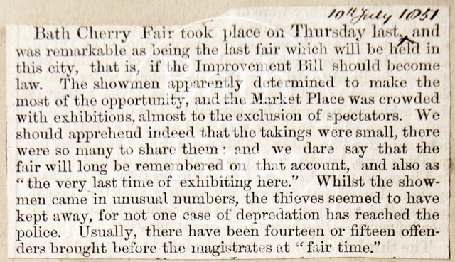 The City of Bath is going to discontinue fairs by Mayor William Long and Clerk P. George 1851