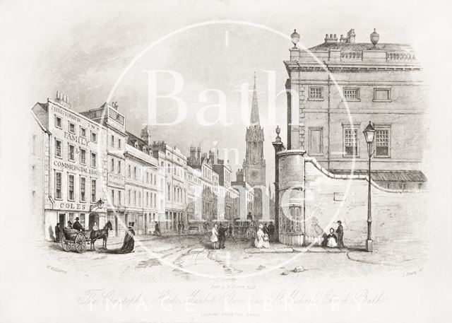 The Christopher Hotel, Market Place, High Street and St. Michael's Church, Bath 1844