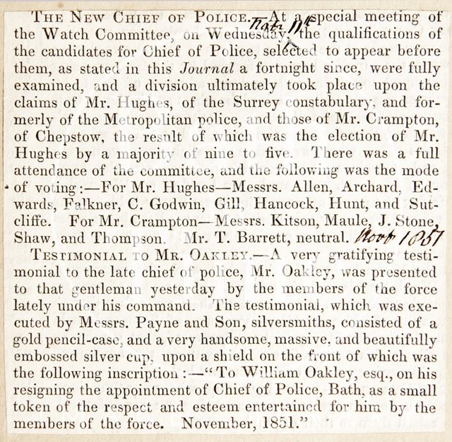 The election of Mr. Hughes as the new Chief of Police 1857