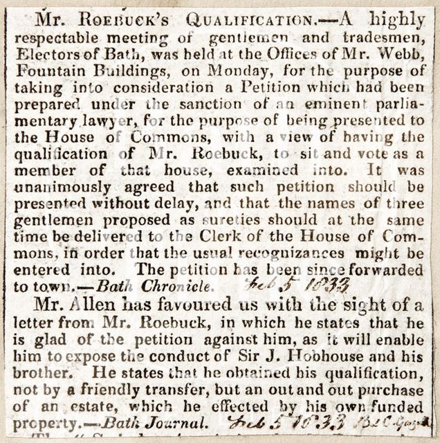 A petition to allow Mr. Roebuck to sit and vote in the House of Commons 1833