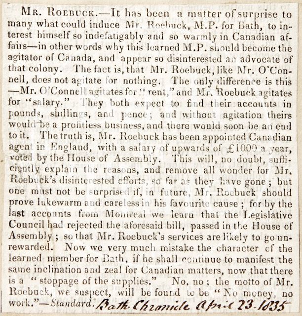 The rejection of Mr. Roebuck's petition to sit and vote in the House of Commons 1835