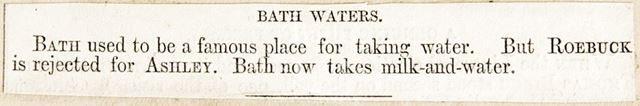 Article suggesting that Bath used to be famous for its water but is now famous for its milk and water by Roebuck