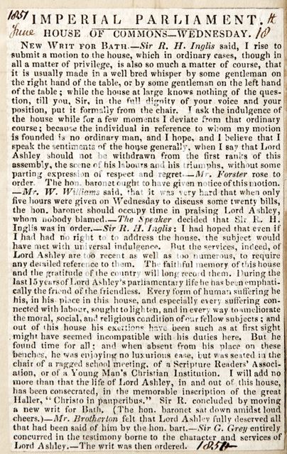 Lord Ashley's parliamentary life 1851