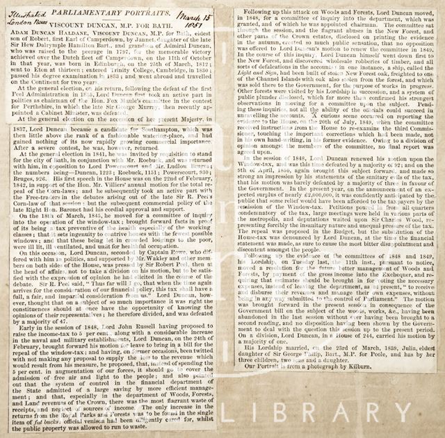 The political career of Viscount Duncan M.P. of Bath 1857