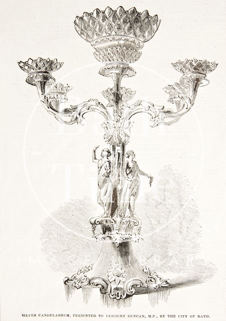 Image of the Silver Candelarbrum presented to Viscount Duncan M.P. by the City of Bath