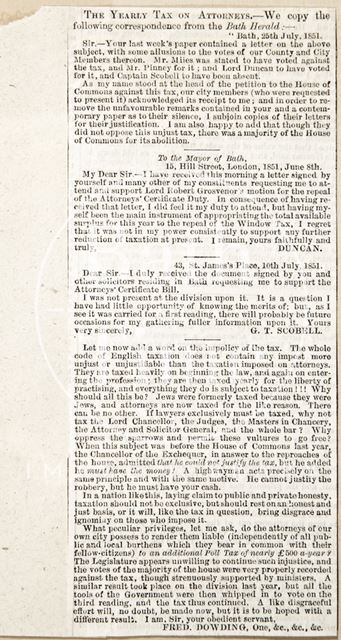 The yearly tax on attorneys in Bath 1851