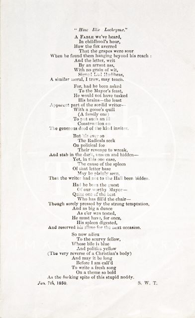 A poem concerning a dinner at the Guildhall, Bath 1850