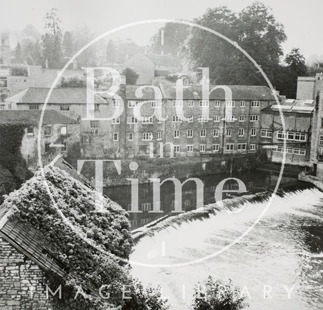 Looking across the Island, Cook's Factory and Twerton Weir, Bath 1964