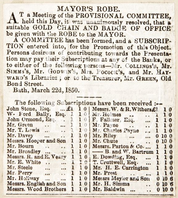 A provisional meeting of the committee for Bath 1850