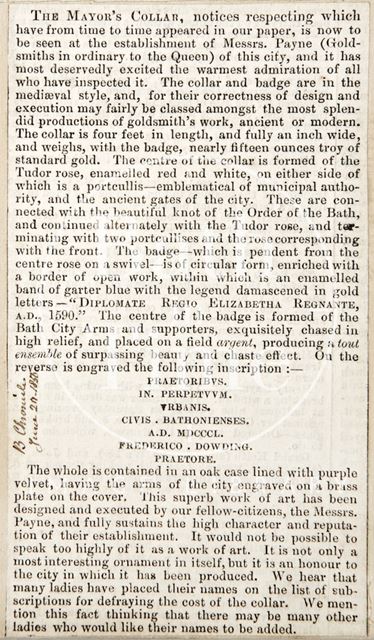 The Mayor's collar, Bath 1850