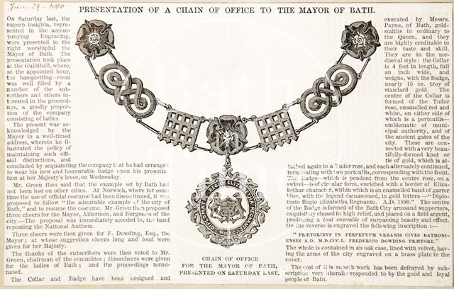 The presentation of a chain of office to the Mayor of Bath 1850