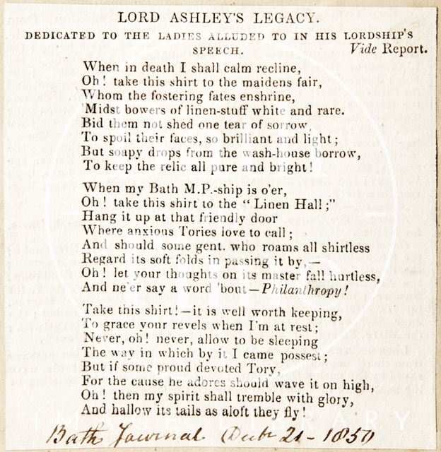 A poem entitled 'Lord Ashley's Legacy' 1850