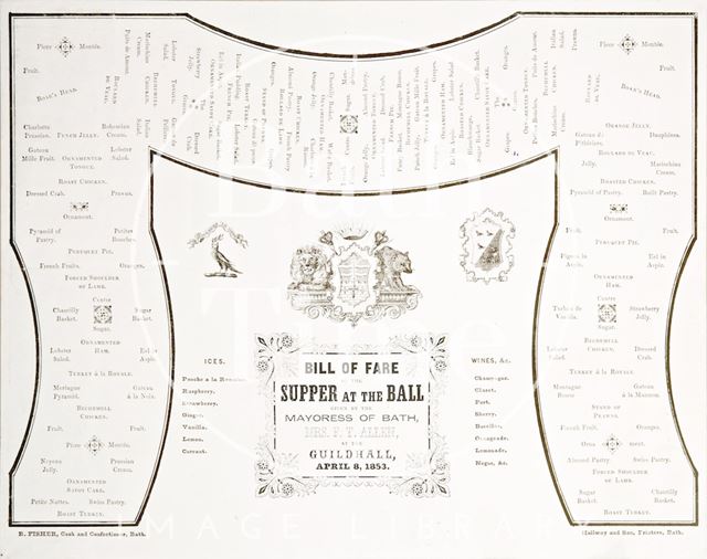 The Bill of Fare of the supper at the Mayoress's Ball, Bath 1853