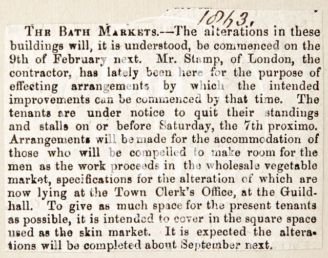 Alterations at the Bath markets 1863