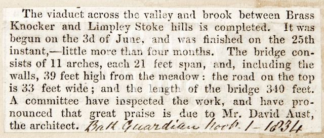 Completion of the Viaduct, Monkton Combe 1834